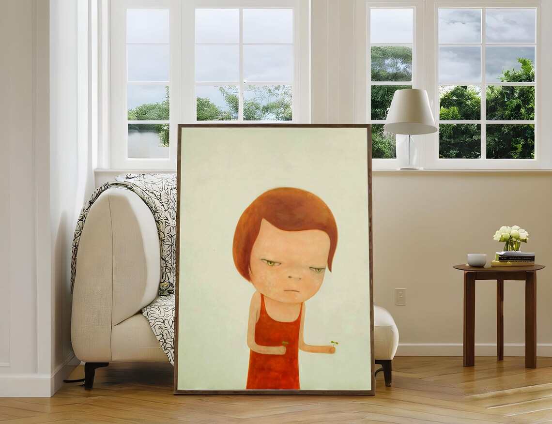 Yoshitomo Nara Under Hazy Sky Redhead Girl with Sprouts Wall Art - Image 4