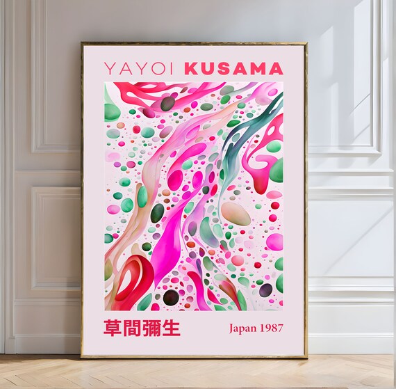 Yayoi Kusama Japan 1987 Abstract Fluid Pink Green Art Poster
