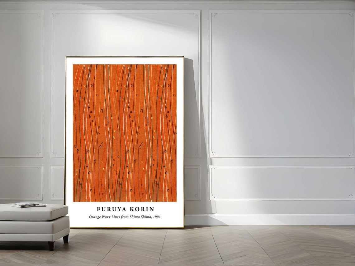 Furuya Korin Orange Wavy Lines Shima Shima 1904 Textile Art Poster - Image 4