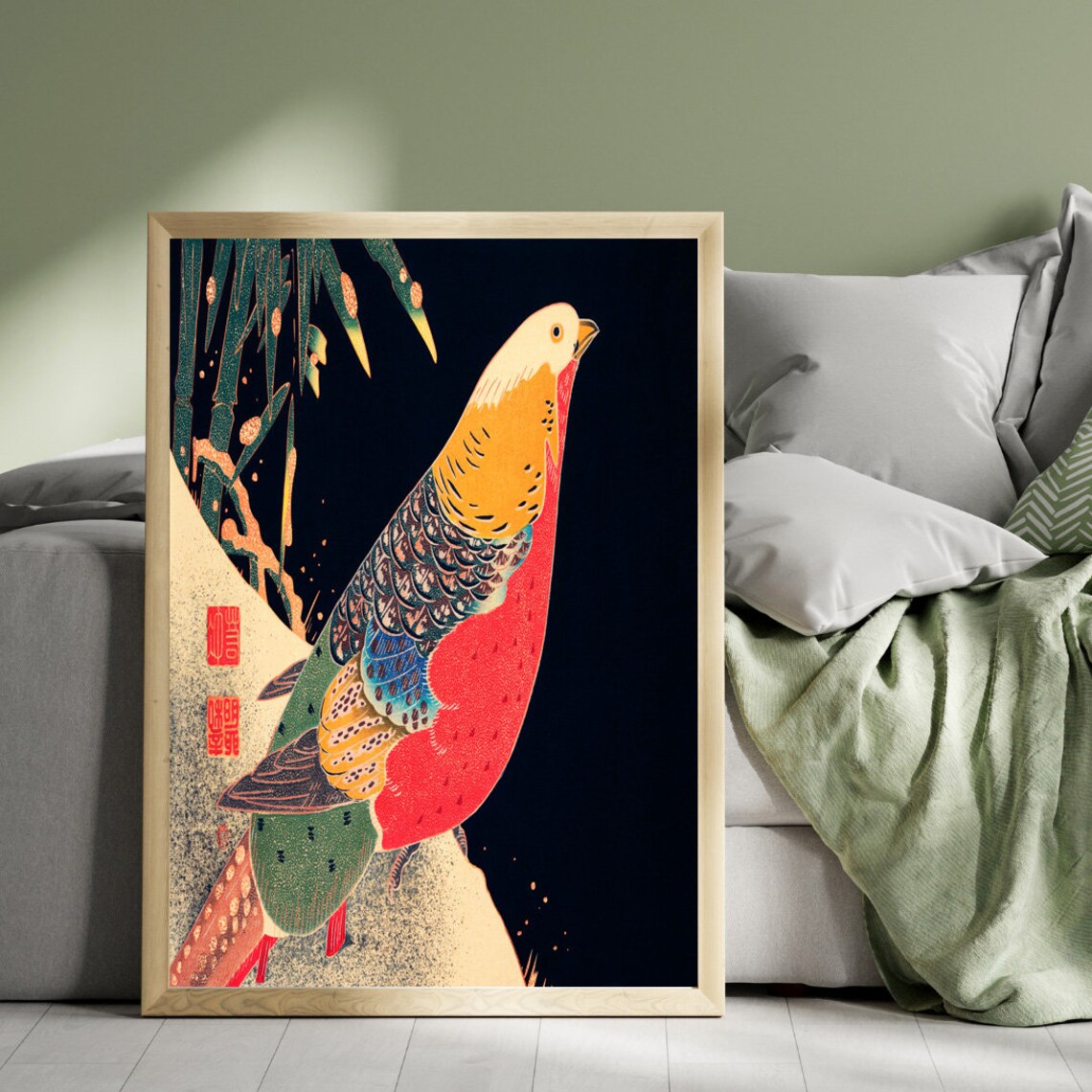 Ito Jakuchu Golden Pheasant in Snow Bamboo Vintage Japanese Print - Image 4