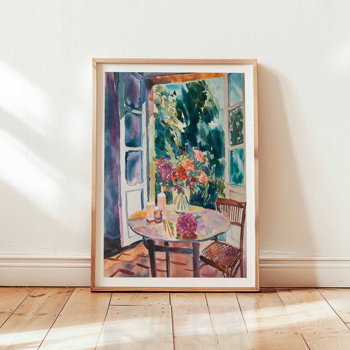 Summer Breeze Watercolor Terrace with Flowers Mediterranean Poster