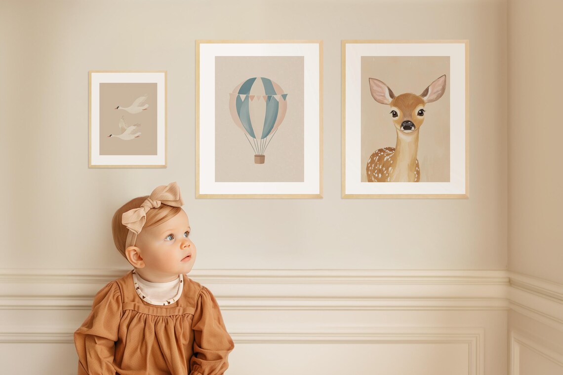 Cute Spotted Deer Fawn Watercolor Neutral Kids Room Animal Poster - Image 2