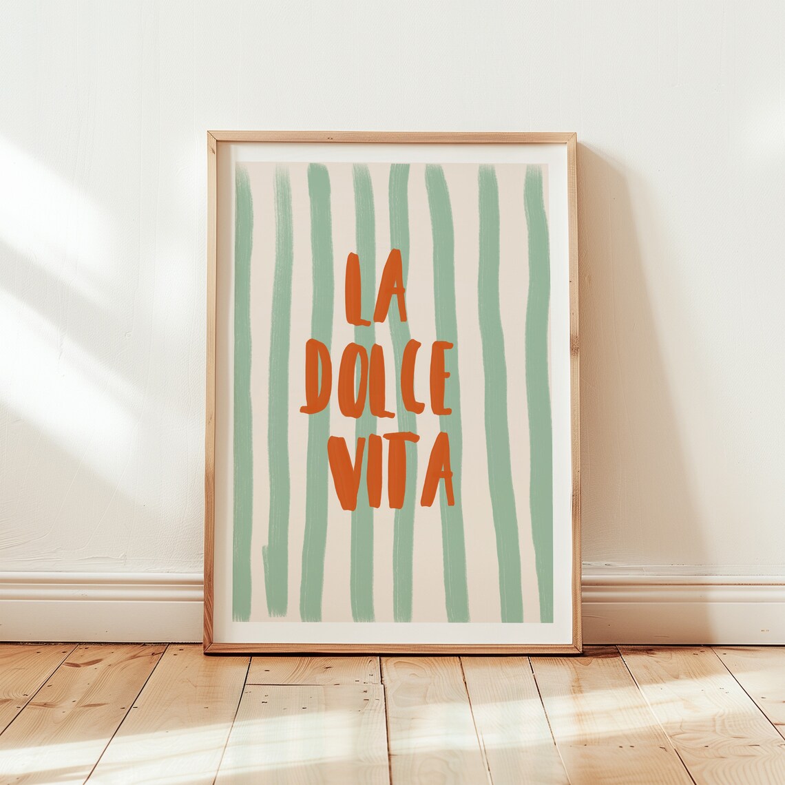La Dolce Vita Orange Typography on Green Stripes Word Art Poster - Image 3