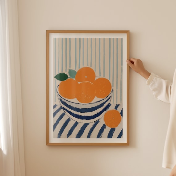 Oranges Art Print, Blue French Kitchen Decor