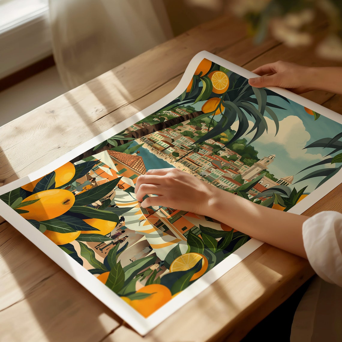 Menton France Lemon Festival Citrus Coastal Town Illustration Poster - Image 3