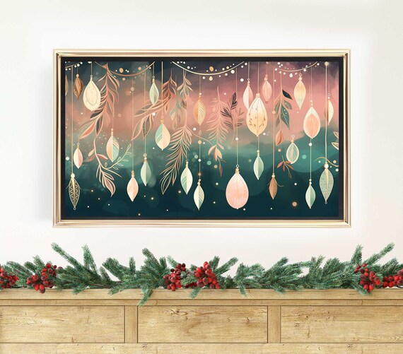 Colorful Boho Christmas Ornaments Hanging Festive Wall Decor Poster