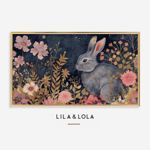 Easter Bunny Samsung Frame Tv Art Vintage Floral Tapestry