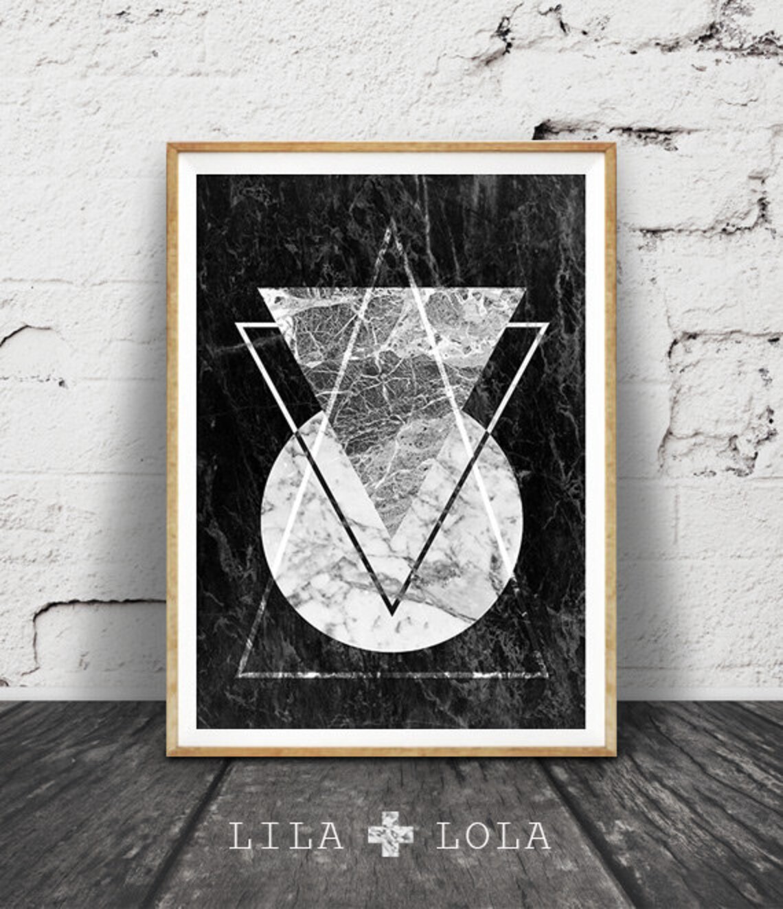 Black And White Marble Triangle, Mid-Century Art Print
