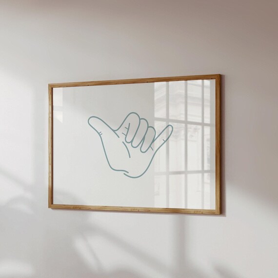 Coastal Shaka Hand Sign Art Print Trendy Beachy Blue Wall Surf Theme Kids Room Decor Nautical Ocean Nursery Boys Posters