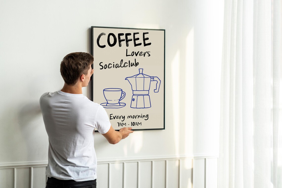 Coffee Lovers Social Club Moka Pot Black Lettering Kitchen Art Poster - Image 3