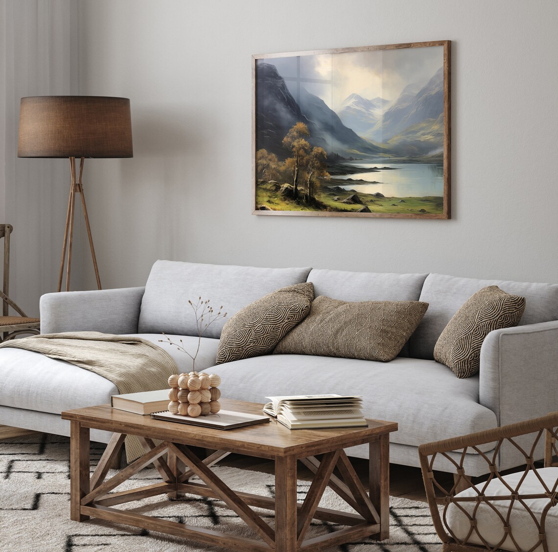 Misty Mountain Valley Lake Oil Painting Dramatic Landscape Art Poster - Image 2