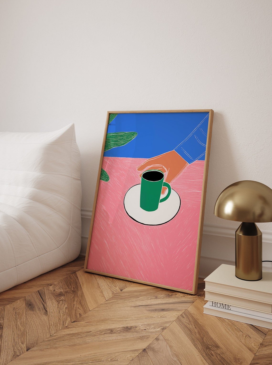 Hand Holding Green Coffee Mug Bold Pop Art Pink Blue Kitchen Poster - Image 2