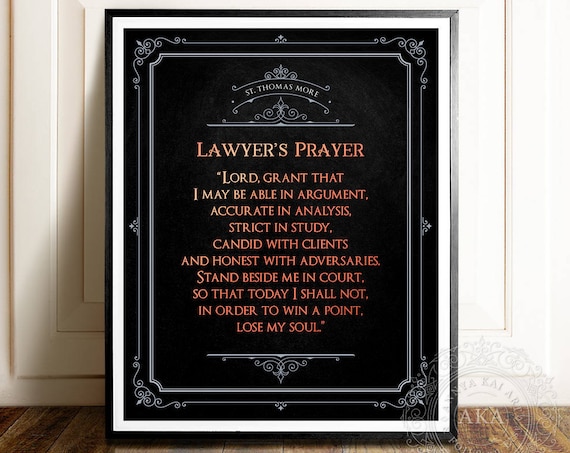 Lawyers Prayer St Thomas More Gold Foil Quote Black Law Office Poster