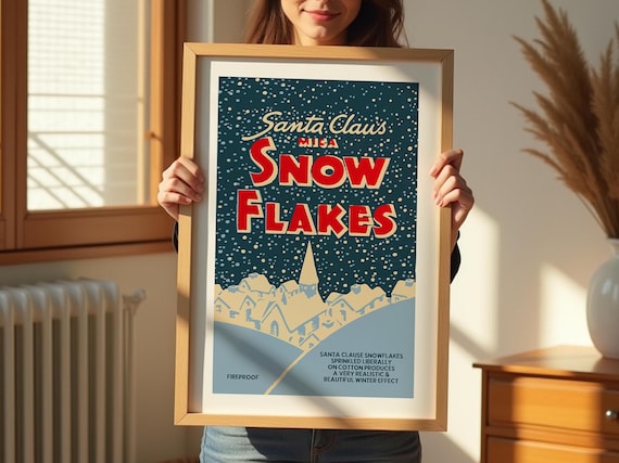 Snow Flakes Retro Christmas Poster, Holiday Kitchen Decor