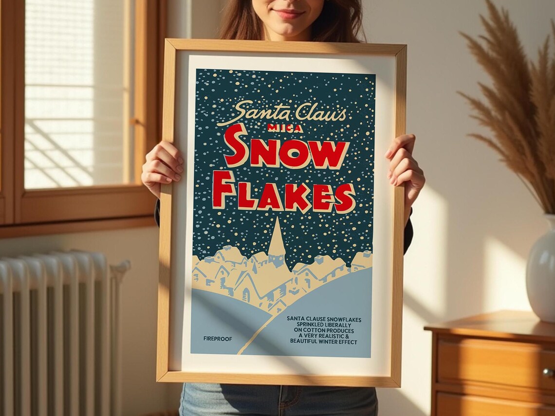 Snow Flakes Retro Christmas Poster, Holiday Kitchen Decor