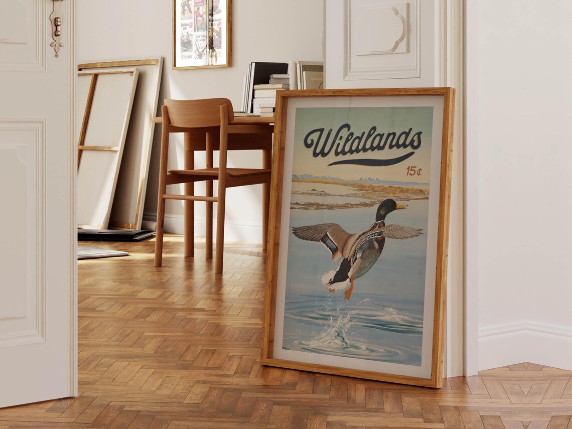 Mallard Wildlife Retro Art Print, Fishing Decor