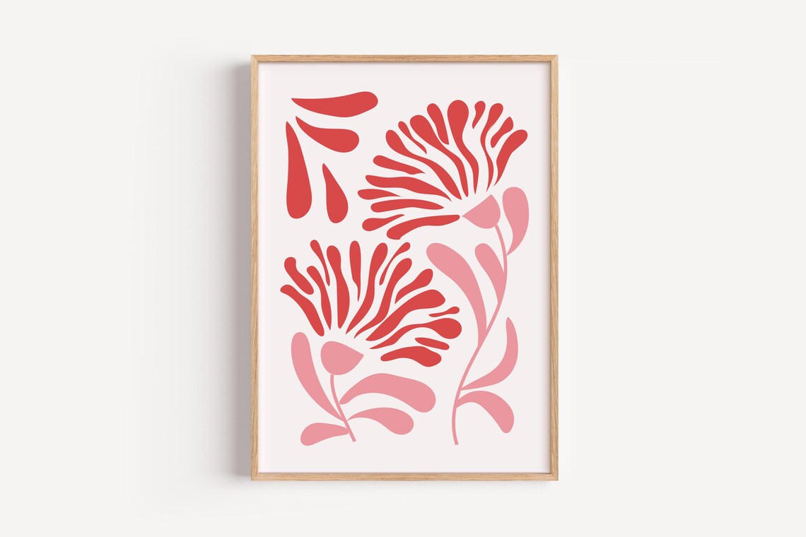 Pink Flower Wall Art Home Decor Abstract Botanical Print Spring Floral Colorful Poster