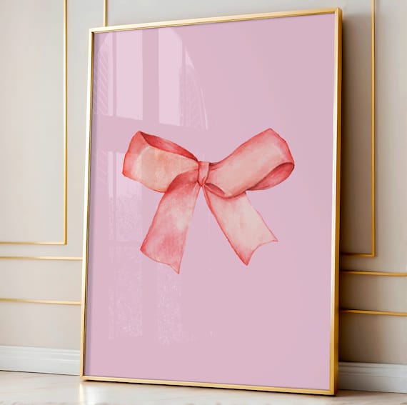 Pink Watercolor Bow Coquette Sweet Feminine Room Decor Wall Art