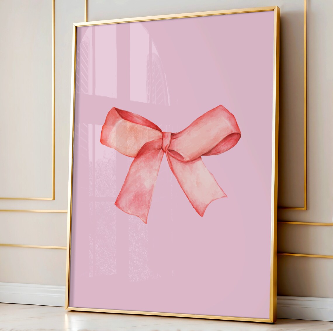Pink Watercolor Bow Coquette Sweet Feminine Room Decor Wall Art