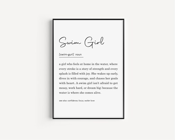 Swim Girl Definition Dictionary Art Gift For Swimmer Teen Daughter Print