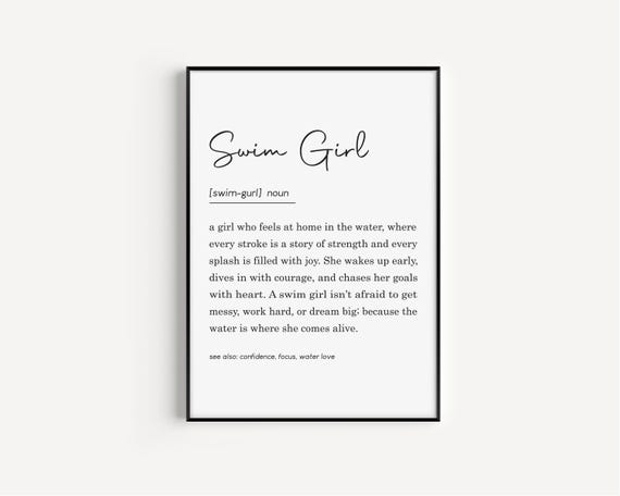Swim Girl Definition Gift Wall Art Swimming Print Teen Gifts
