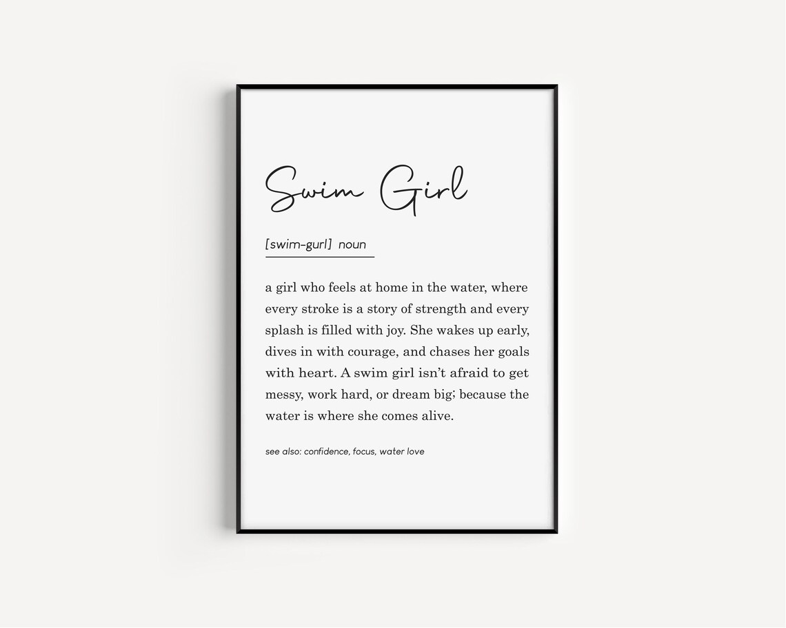 Swim Girl Definition Dictionary Art Gift For Swimmer Teen Daughter Print