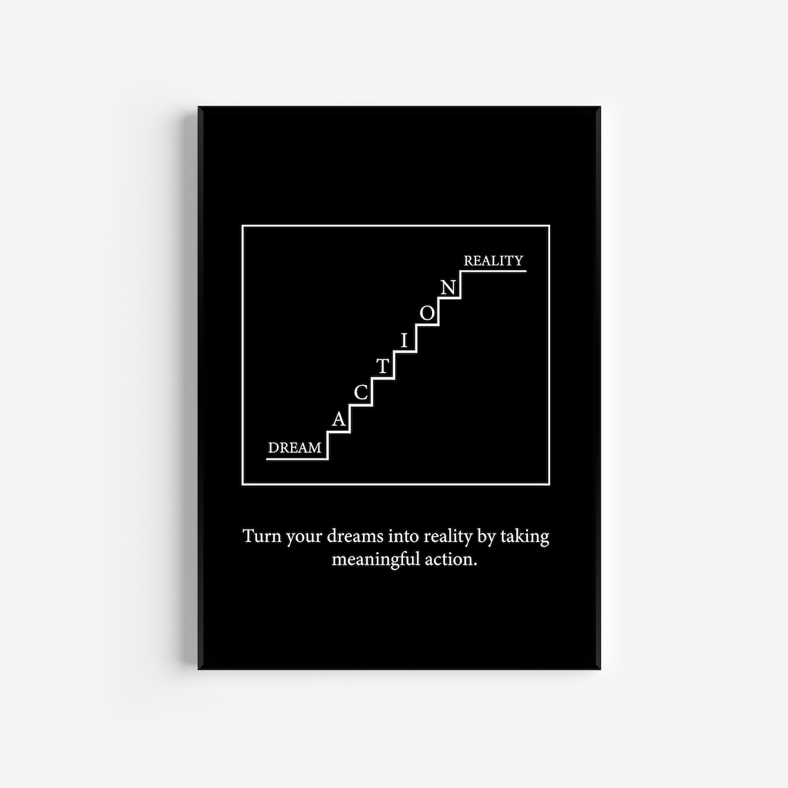 Dream To Reality Action Steps Minimalist Black Motivational Poster