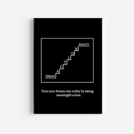 Dream To Reality Action Steps Minimalist Black Motivational Poster