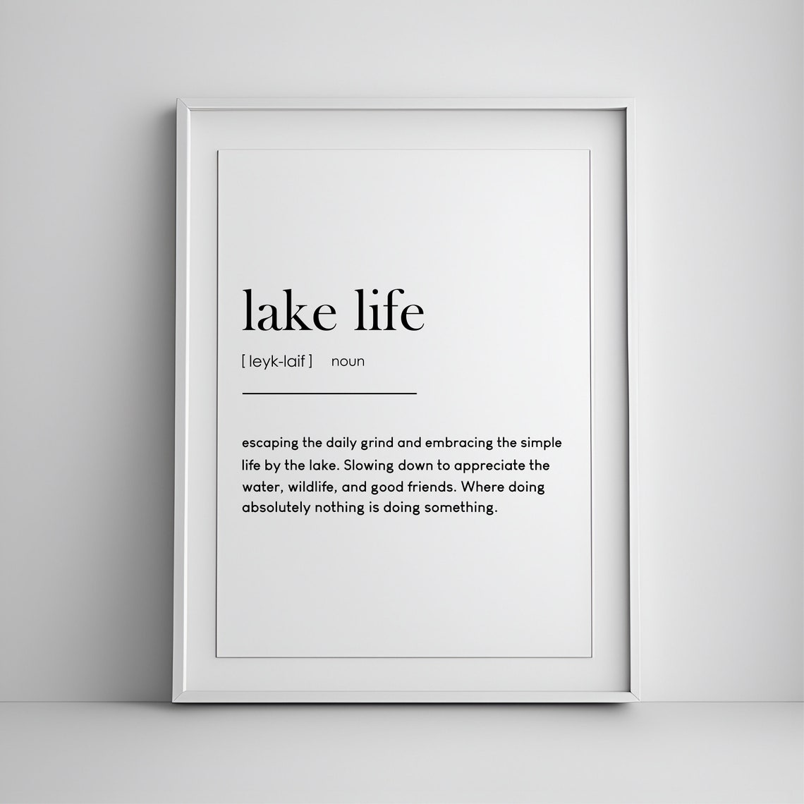 Lake Life Definition Typography Quote Minimalist Dictionary Wall Art