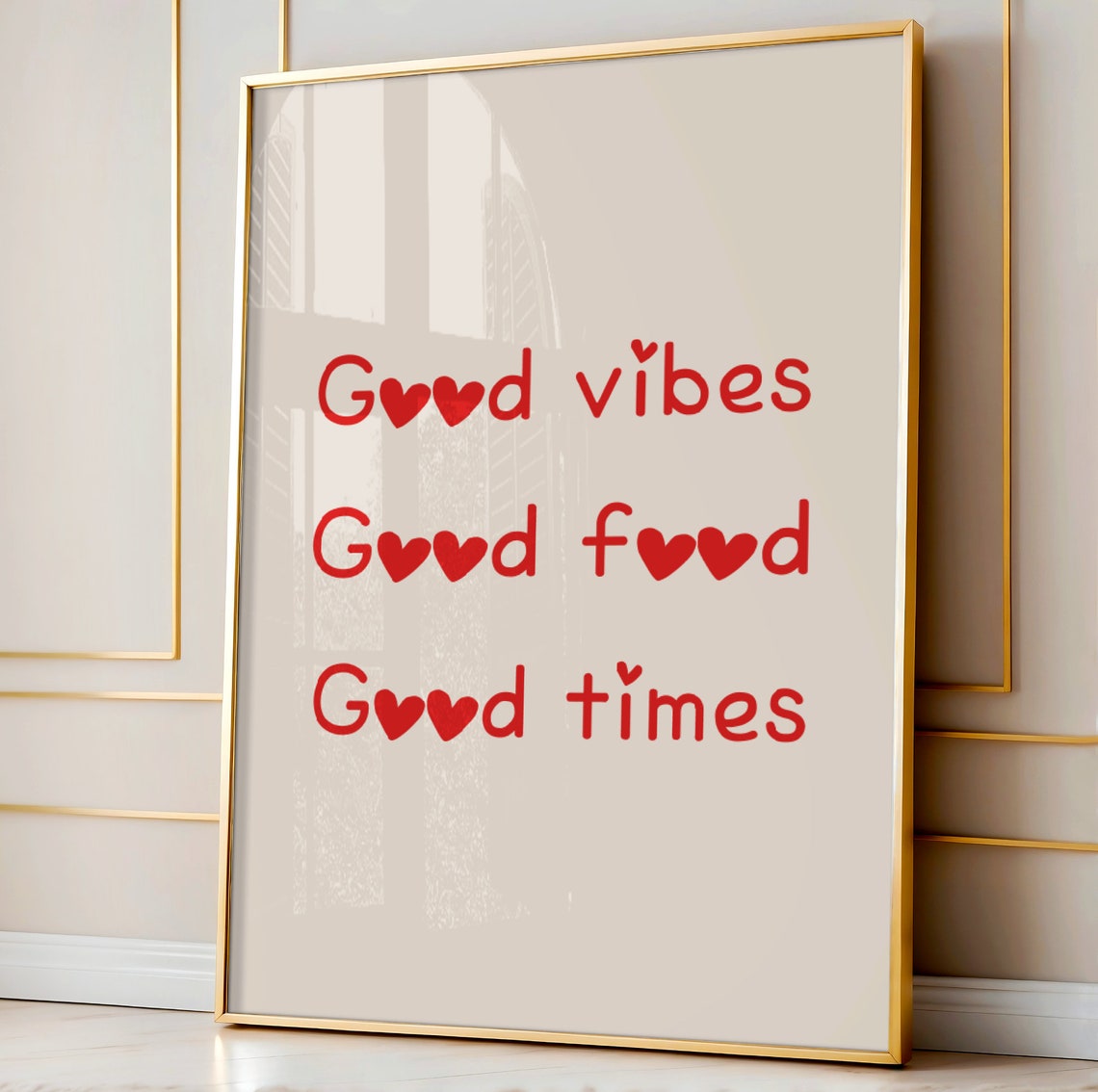 Good Vibes Good Food Good Times Cheerful Red Heart Kitchen Poster