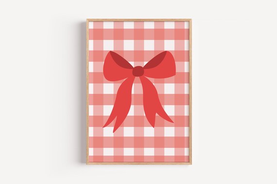 Red Bow Pink Gingham Coquette Ribbon Nursery Wall Decor Poster