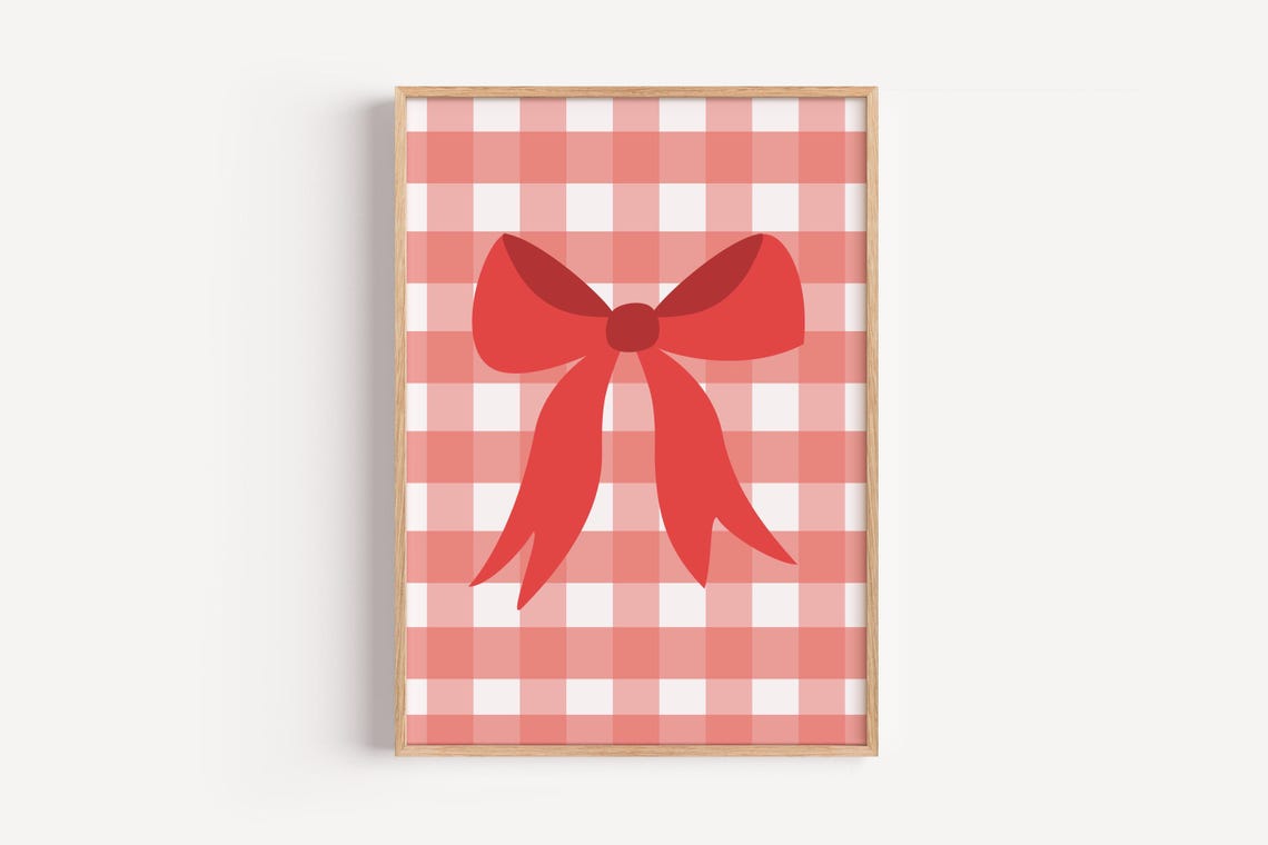 Red Bow Pink Gingham Coquette Ribbon Nursery Wall Decor Poster