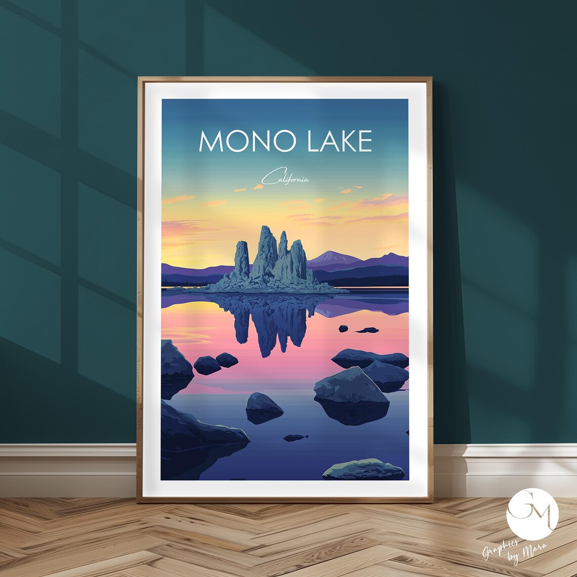 Mono Lake California Tufa Towers Sunset Reflection Travel Poster