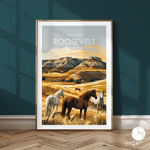 Theodore Roosevelt National Park Wild Horses Prairie Travel Poster