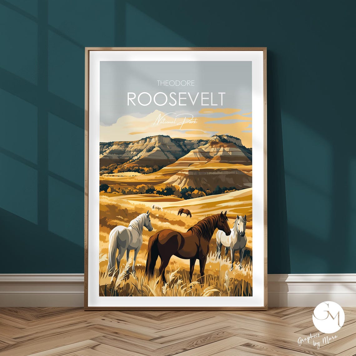Theodore Roosevelt National Park Wild Horses Prairie Travel Poster
