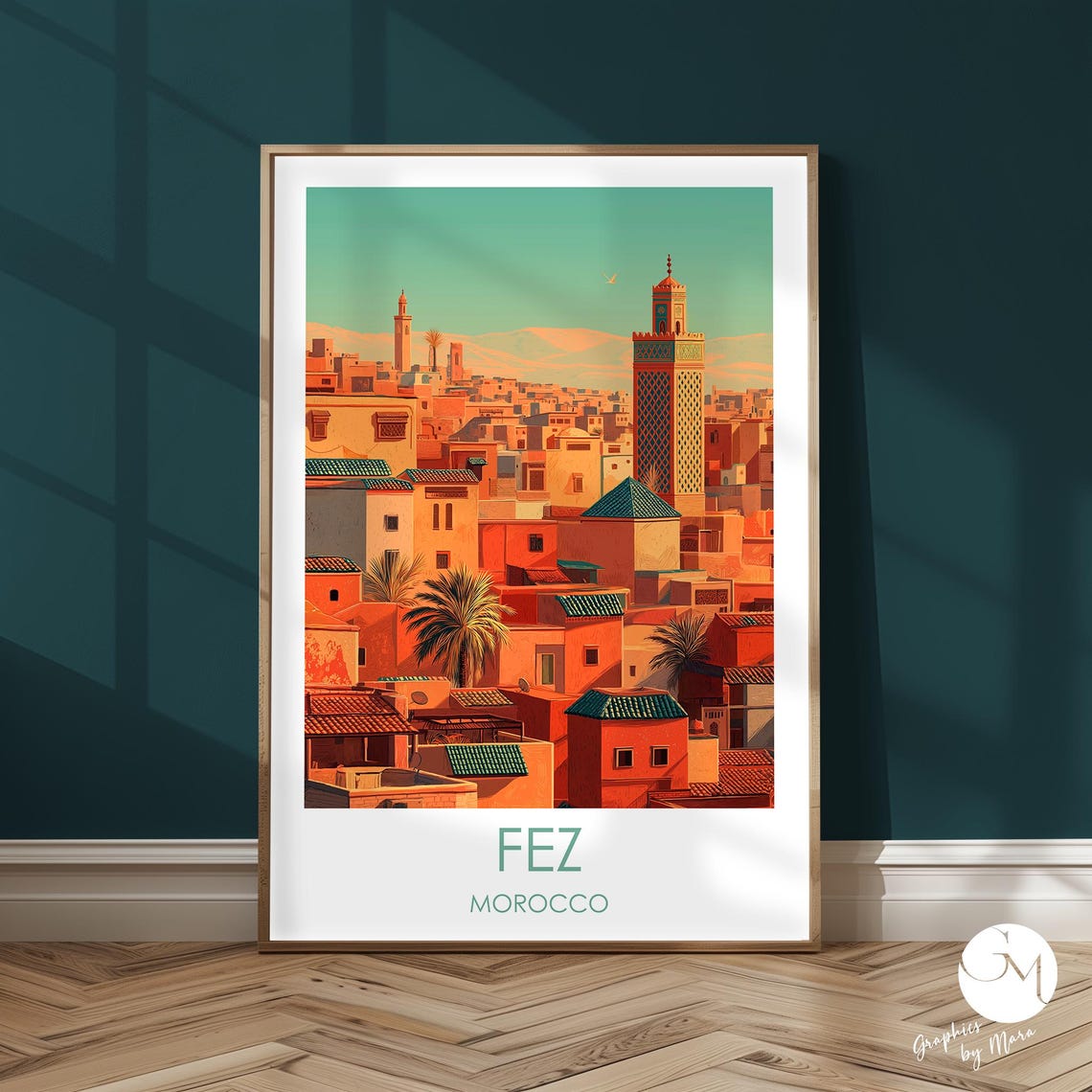Fez Morocco Medina Panorama With Mosque Minarets Sunset Poster