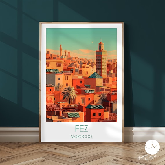Fez Morocco Medina Panorama With Mosque Minarets Sunset Poster