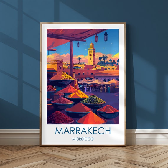 Marrakech Travel Poster City View Of Morocco Wall Decoration For Globetrotters