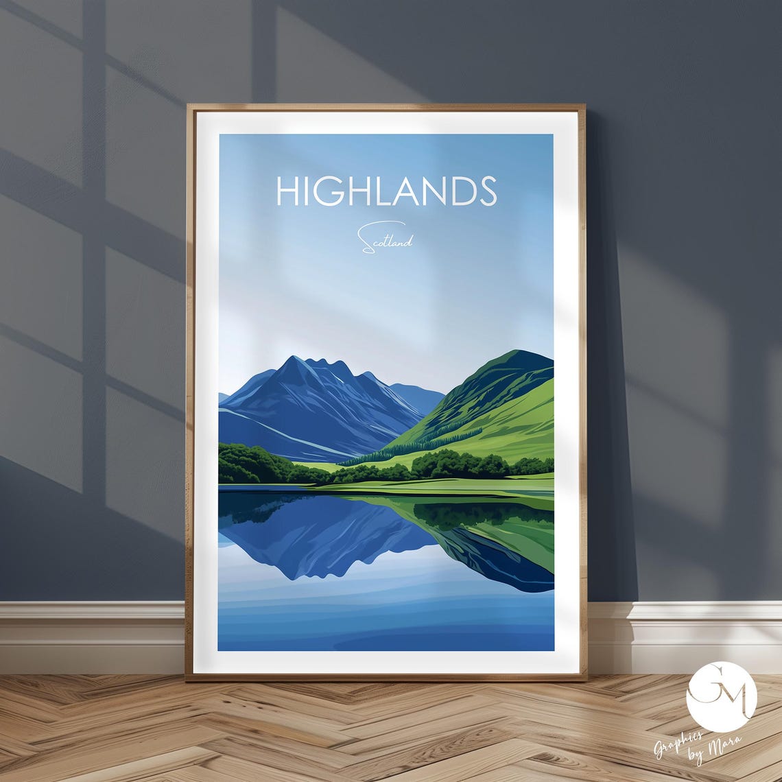 Scotland Highlands Mountain Lake Reflection Wilderness Travel Poster