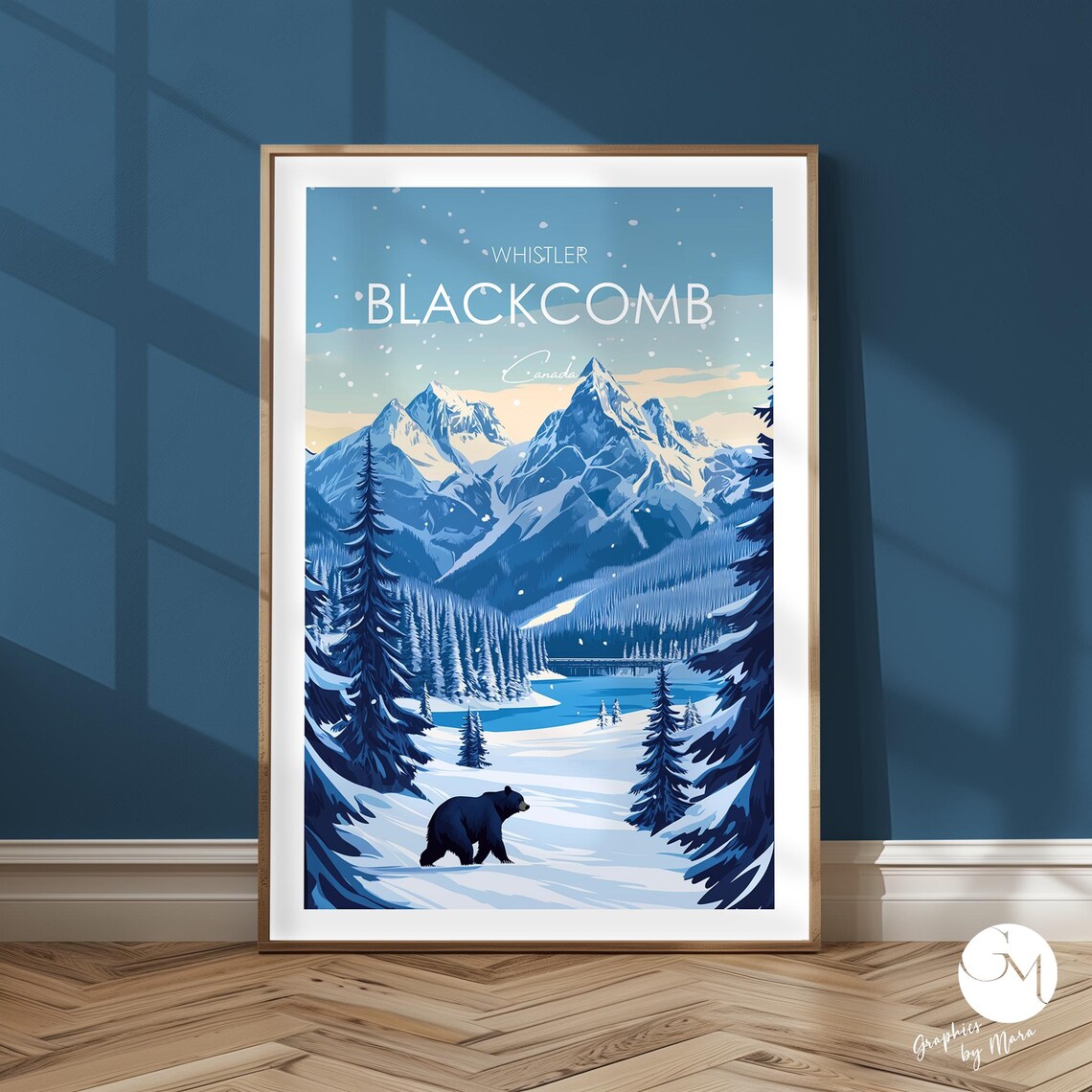 Whistler Blackcomb Canada Snowy Peaks Bear Winter Travel Poster