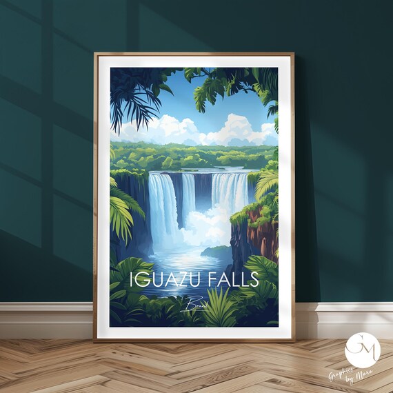 Iguazu Falls Poster Brazil Argentina Breathtaking Waterfalls Tropical Landscape Nature Art South America Adventure