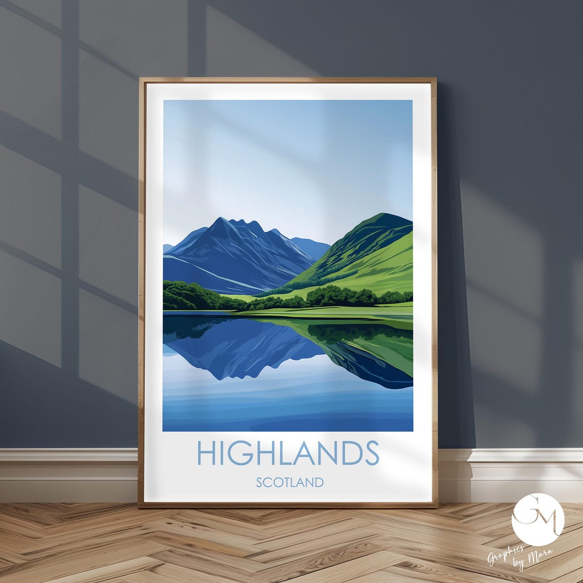 Scottish Highlands Mirror Lake Mountain Scenery Travel Poster