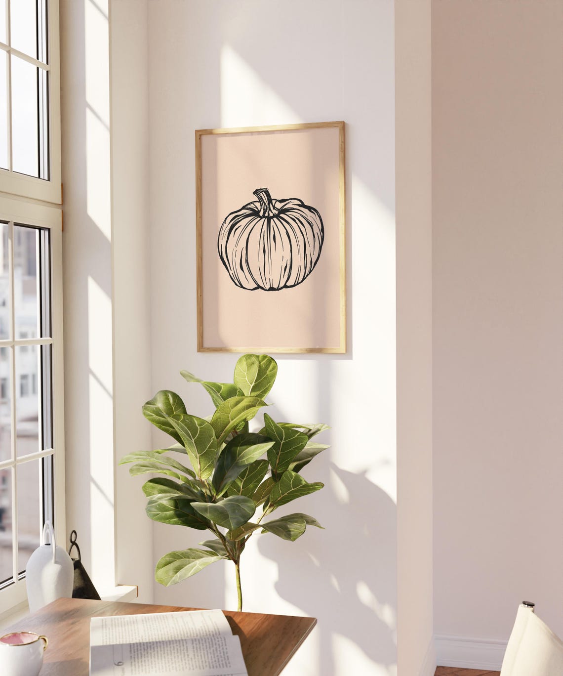 Minimalist Pumpkin Sketch Beige Fall Seasonal Kitchen Decor Poster - Image 5