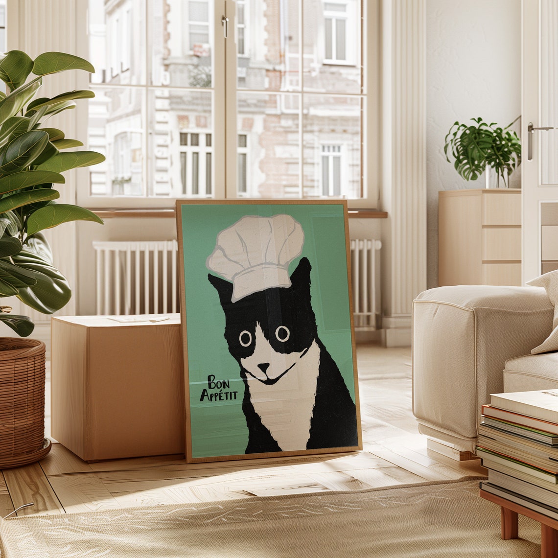 Bon Appetit Chef Cat Mint Green Funny Kitchen Decor Art Print - Image 7