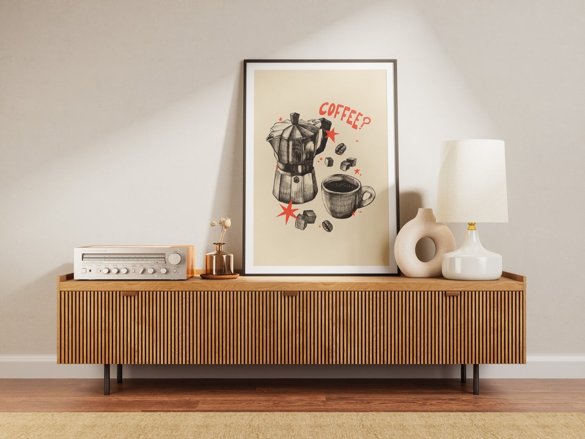 Coffee Question Moka Pot Espresso Sketch Fun Kitchen Wall Art - Image 2