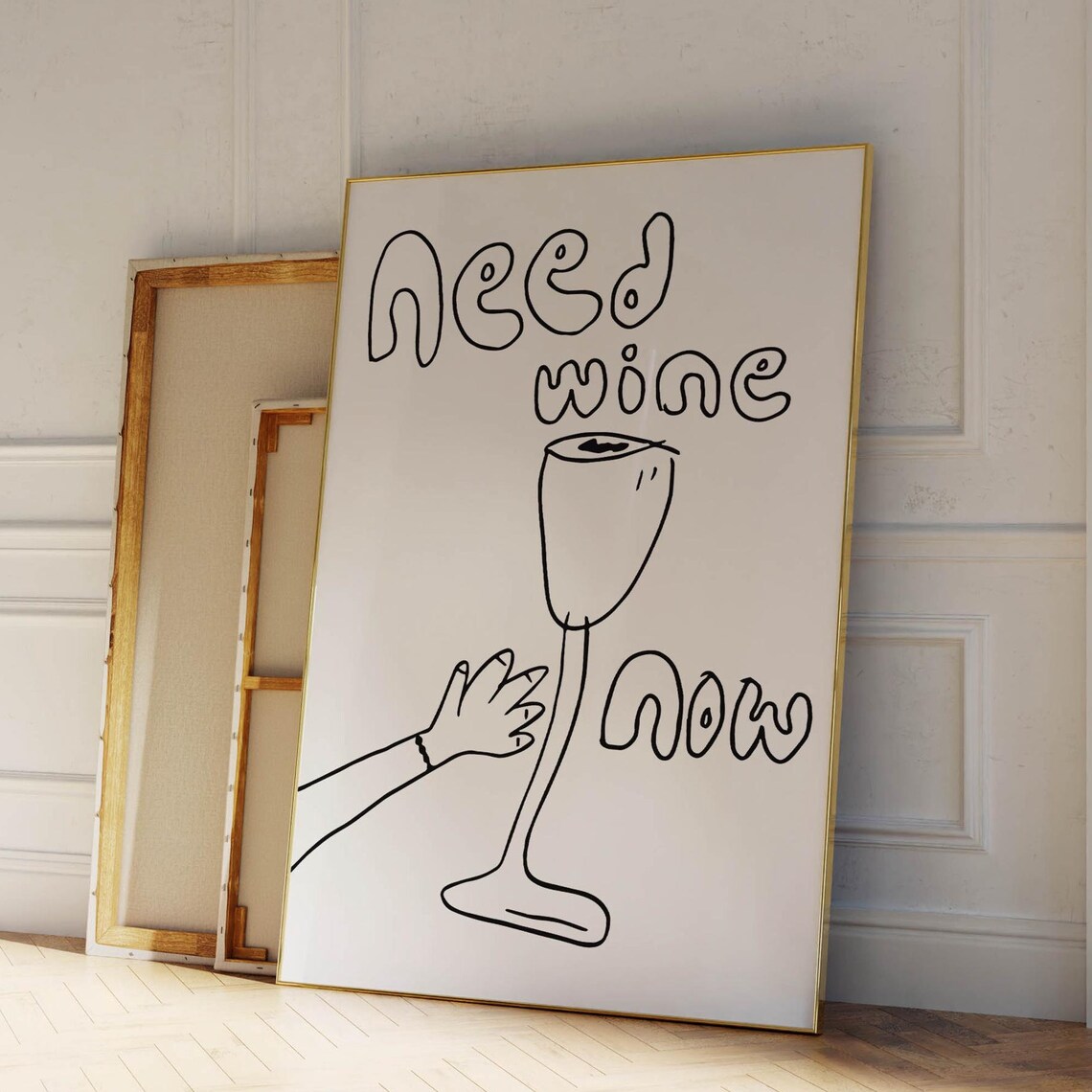 Need Wine Now Black Line Art Wine Glass Fun Kitchen Bar Cart Poster