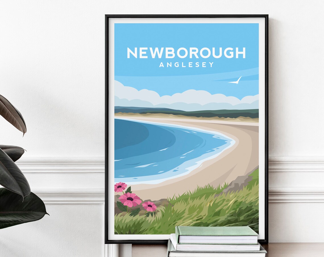 Newborough Anglesey Travel Poster, North Wales Coast