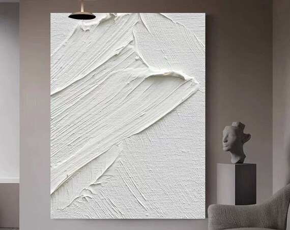 Plain White Hand Painted Minimalist Abstract Art Large Thick Textured Painting Original Modern Acrylic On Minimal Style Artwork