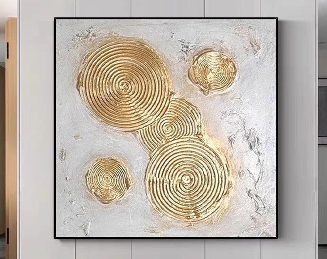 Gold Spiral Circles Textured Square Abstract Modern Textured Wall Art