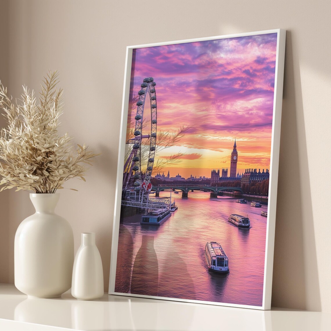 London Eye Sunset Over River Thames With Big Ben Skyline Travel Poster - Image 3